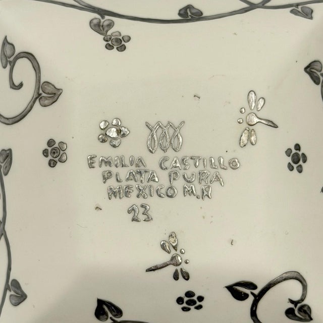 1980s Emilia Castillo Butterfly Porcelain & Pure Silver Square Bowl, Taxco Mexico For Sale - Image 18 of 18
