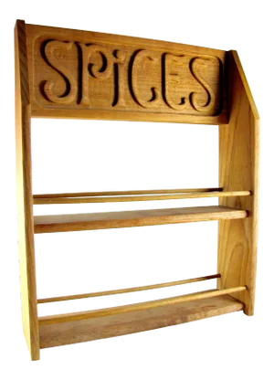 15-3/4" Mid Century Era Industries Evelyn Ackerman Carved Wood Spice Jar Rack