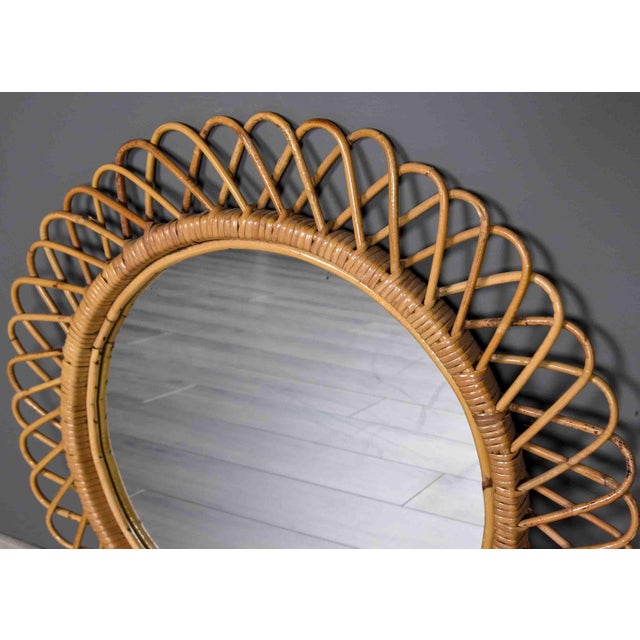 Wood Mid-Century Italian Round Rattan Wall Mirror For Sale - Image 7 of 8