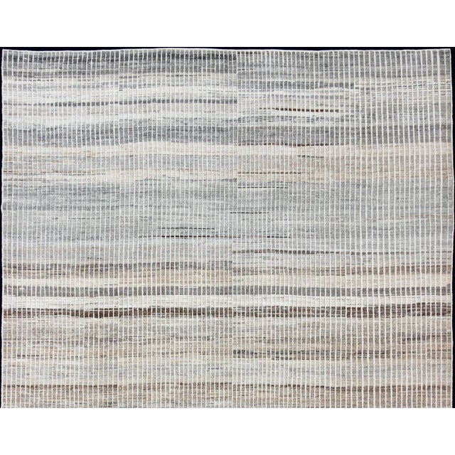 Tribal Muted Taupe and Gray Casual Modern Rug With Combination of Kilim/Piled 10'8 X 14'0 For Sale - Image 3 of 16