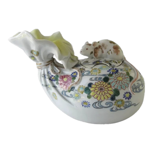 Censer (kōrō) in the Form of a Rat on a Treasure Bag Late 19th Century Porcelain