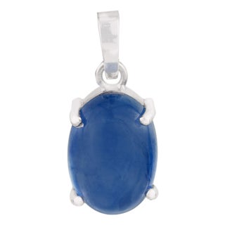 Modernist 3.23ct Oval Cabochon Blue Sapphire Solitaire Pendant in 14k White Gold For Sale