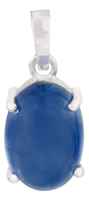 Modernist 3.23ct Oval Cabochon Blue Sapphire Solitaire Pendant in 14k White Gold