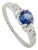 Art Deco-Inspired Round Blue Sapphire & Baguette Diamond Ring Size 7 in 14k White Gold For Sale