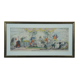 Early 19th Century Antique George Cruikshank John Bull in the Council Chamber Satirical Engraving, Framed For Sale