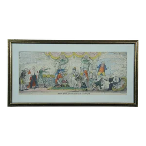 Early 19th Century Antique George Cruikshank John Bull in the Council Chamber Satirical Engraving, Framed
