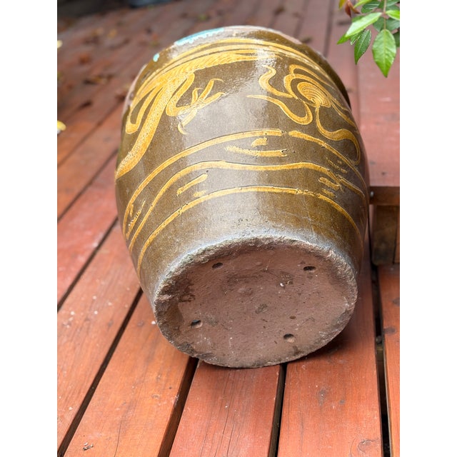 Large Chinese Glazed Terracotta Earthenware Planter Set Decorated With Dragons Egg Pots For Sale - Image 9 of 18