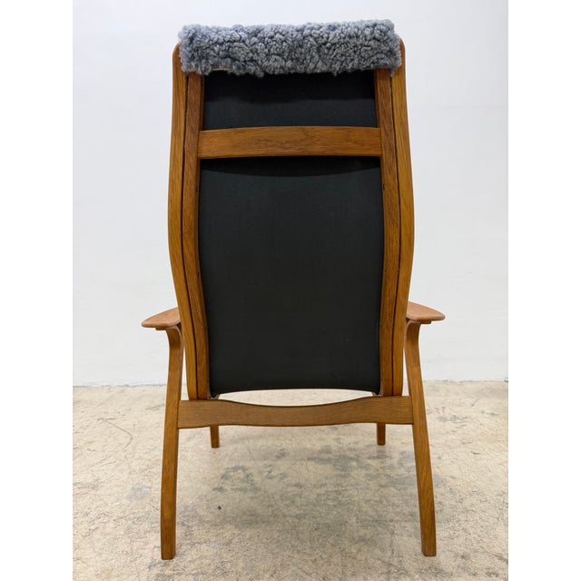 Yngve Ekström Lamino Teak Wood Frame Armchair With Sheepskin Fabric for Swedese For Sale - Image 15 of 17