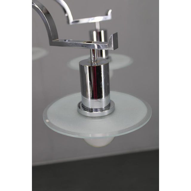 Art Deco Chrome Chandelier with Six Sandblasted Glass Discs, 1930s For Sale - Image 10 of 12