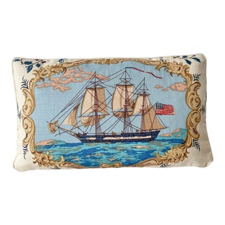Nautical Americana Lumbar Pillow in Brunschwig & Fils “Clipper Ship” For Sale