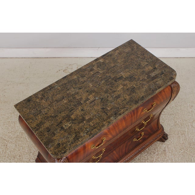 Wood Maitland Smith Flame Mahogany Marble Top Bombe Dresser For Sale - Image 7 of 18