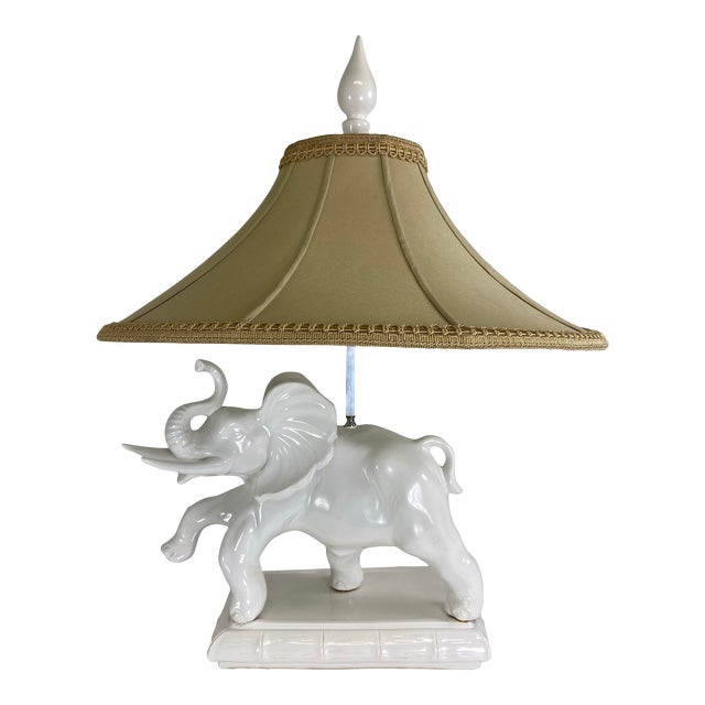 Mid-Century Vintage Oversized Blanc De Chin Italian Elephant Lamp For Sale