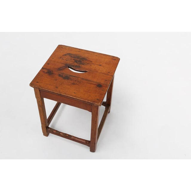 Industrial Square Wooden Stool with Handle, Belgium, 1920s For Sale - Image 4 of 12