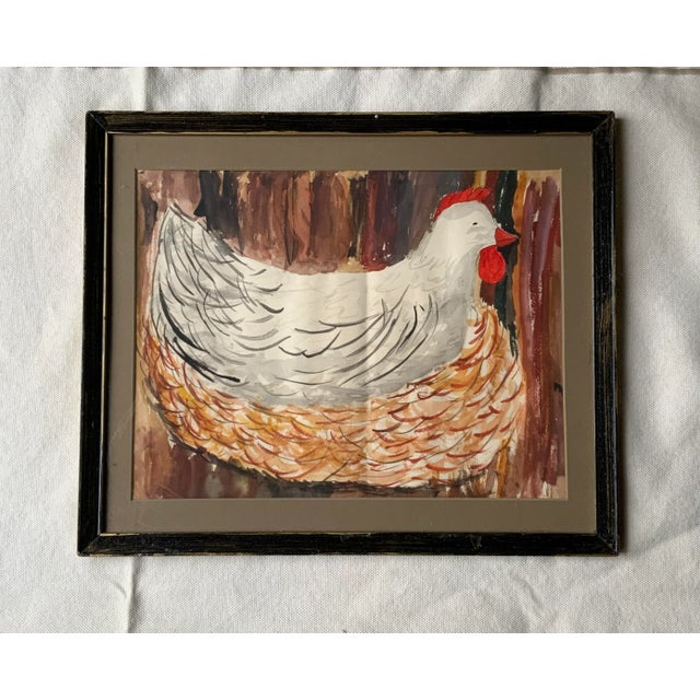 Paint Mid-Century Portrait of Hen in Basket - Charming Rustic Country House Art For Sale - Image 7 of 9