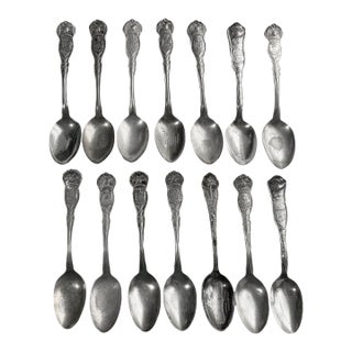 Early 20th Century Silverplate Us State Seal Souvenir Spoons - Set of 14 For Sale