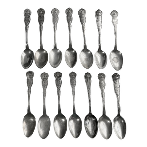 Early 20th Century Silverplate Us State Seal Souvenir Spoons - Set of 14