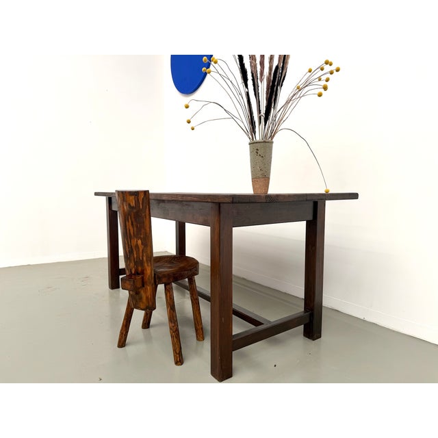 Pine Worktable with Grooved Top and Satin Brown Finish, 1960s For Sale - Image 3 of 18