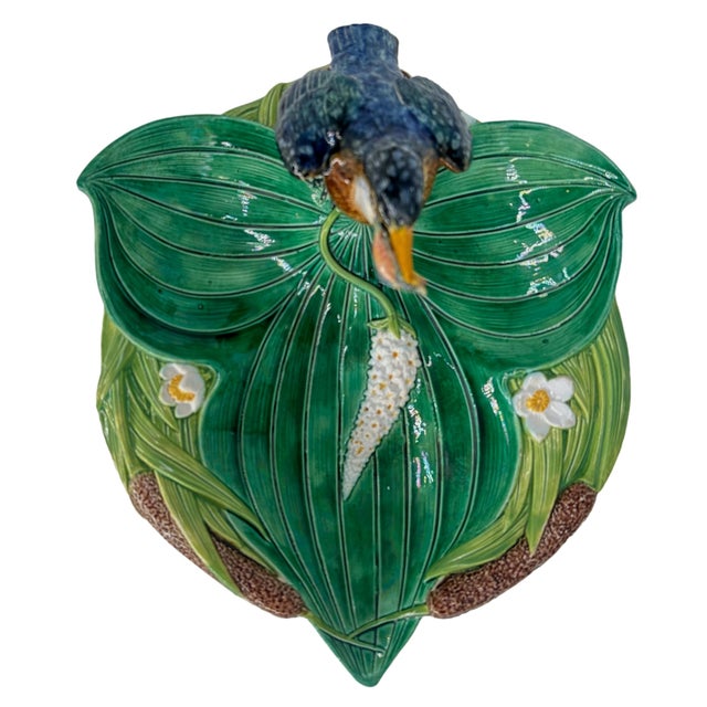 Late 19th Century A George Jones Majolica Kingfisher on Lily Pad Luncheon Tray, English, Ca. 1875 For Sale - Image 5 of 12