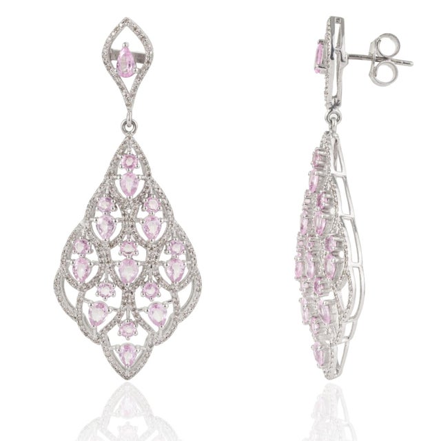 Not Yet Made - Made To Order Sparkling Elegant 5.07 TCW Pink Sapphire & Diamond Partywear Dangle Earrings, 2 Pieces For Sale - Image 5 of 13