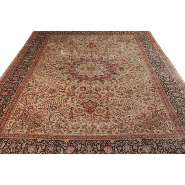 Traditional Hand-Knotted Vintage Tabriz Rug - Beige With Pink and Red Floral Medallion Style For Sale - Image 3 of 6