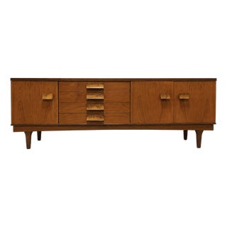 Extra Long Mid Century Modern Teak + Rosewood Credenza / Sideboard by Bath Cabinet Makers, Made in England, C. 1960's For Sale