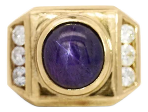 Gia Certified 7.6 Carat Color Change Star Sapphire & Diamond 14k Gold Men's Ring, Size 8