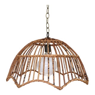 Vintage Bamboo & Rattan Pendant Light For Sale