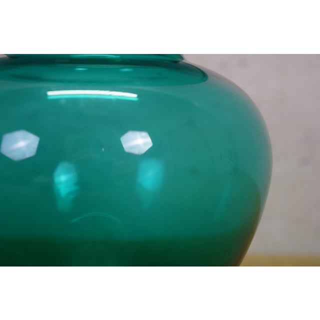 Vintage Hand Blown Teal Green Glass Vase Urn Leech Bowl 6" For Sale - Image 9 of 12