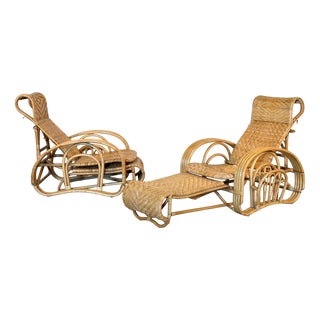Set of Bamboo Lounge Chairs, 1980s For Sale