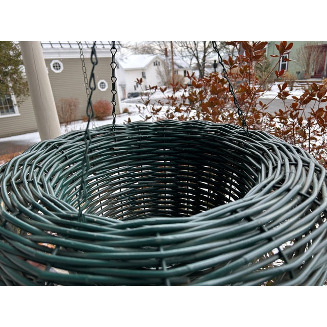 Wood Mid 20th Century Monumentally Sized Wicker Hanging Basket, 21" Across For Sale - Image 7 of 10