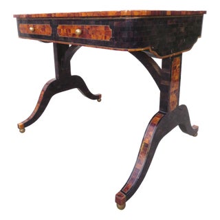 Neoclassical Maitland Smith Faux Tortoise Shell Tessellated Writing Desk For Sale