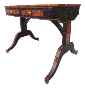 Neoclassical Maitland Smith Faux Tortoise Shell Tessellated Writing Desk