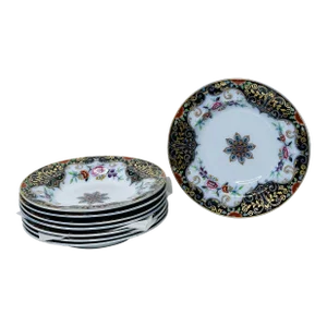 C.1845 to 1850. Minton Flow Blue Imari Polychrome Soup Bowls Set of 8