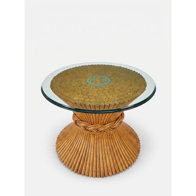 Wood Pair of Vintage Gabriella Crespi Style Pencil Reed & Rattan Hourglass Side Tables For Sale - Image 7 of 12