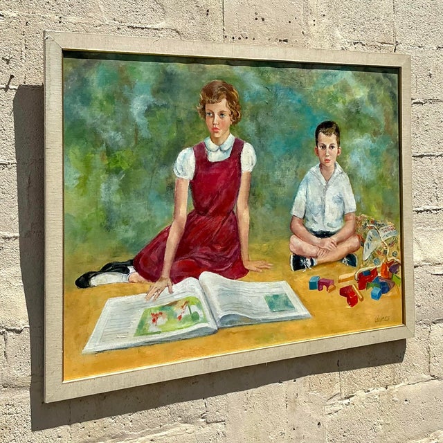 Vintage Regency Original Family Portrait Oil Painting on Canvas For Sale In West Palm - Image 6 of 6