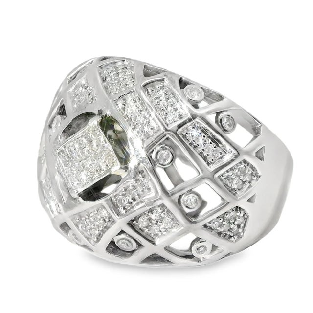 Elegant Estate 14K White Gold Designer Diamond Band featuring numerous brilliant round diamonds with a total weight of...