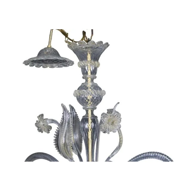 5 arms chandelier in murano glass venice early 20th century with gold highlights, small breaks and missing parts h 96 x 85...
