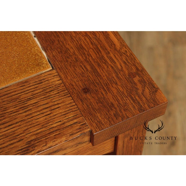 Stickley Mission Collection Pair Of Oak Tile Top End Tables For Sale - Image 13 of 18