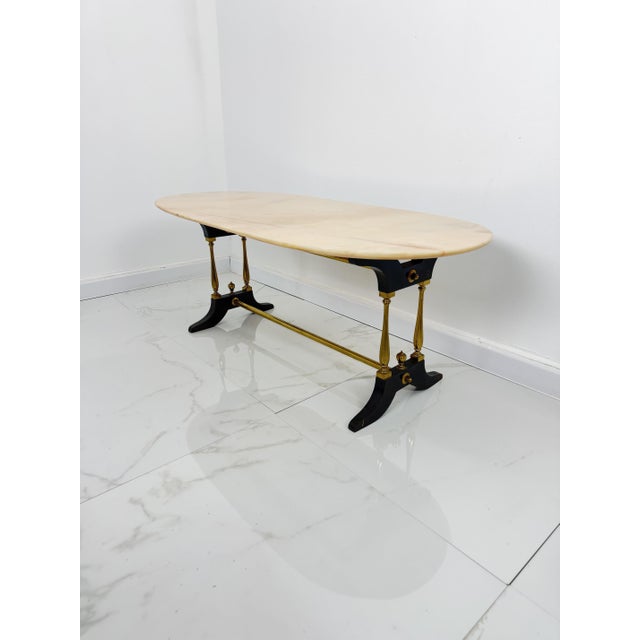 Beige Oval Coffee Table with Marble Top, 1950s For Sale - Image 8 of 15