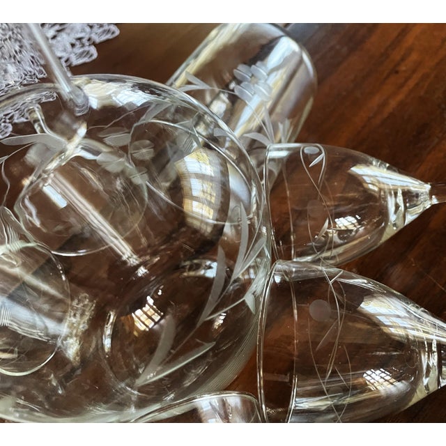 Vintage Bohemia Engraved Glass Carafe and Glasses, 1950s, Set of 8 For Sale - Image 12 of 18