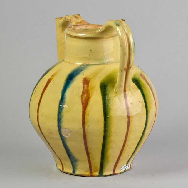 Early 20th Century Striped French Ceramic Pot With Spout Handle For Sale In Detroit - Image 6 of 11