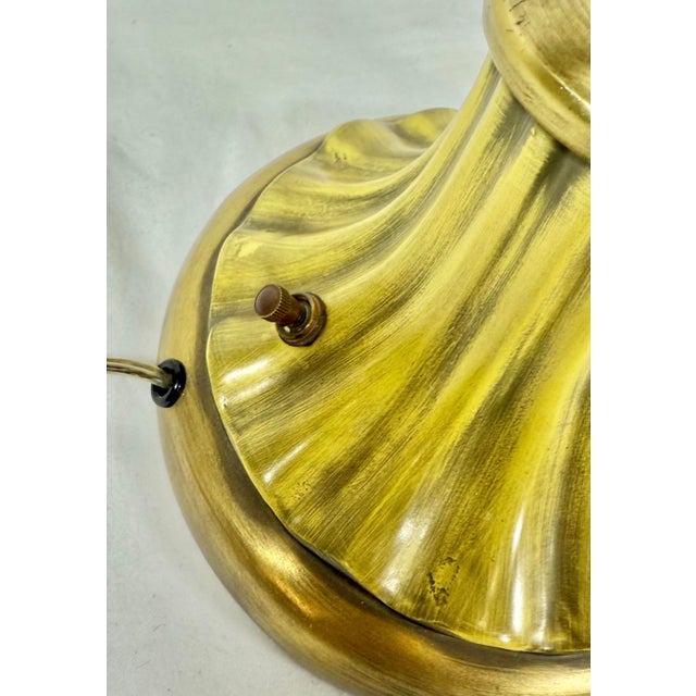 Stunning Vintage Hollywood Regency Brass & Saffron Yellow Torchiere Table Lamp For Sale - Image 10 of 11
