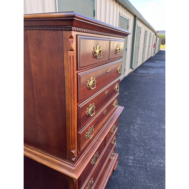 1990s 1990s Lexington 9-Drawer Cherry Chippendale Tall Chest of Drawers For Sale - Image 5 of 12