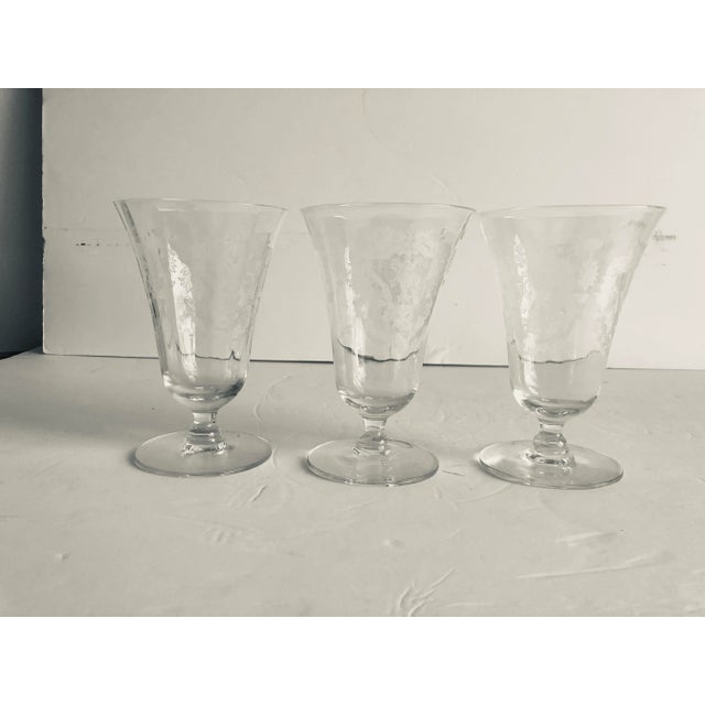 1940s Vintage Floral Etched Fostoria Navarre Clear Crystal Ice Tea or Water Glasses S/3 For Sale - Image 5 of 5