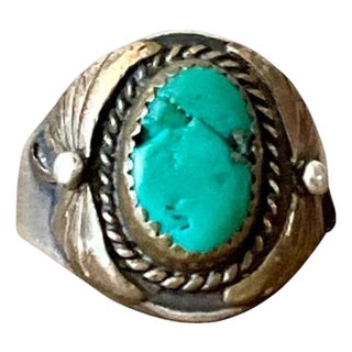 Vintage Boho Turquoise Native American Sterling Silver Ring 7.75 For Sale