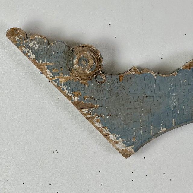 Early 20th Century Architectural Salvage Decorative Wood Valance Element in Blue Gray & Crescent Design For Sale In New York - Image 6 of 12