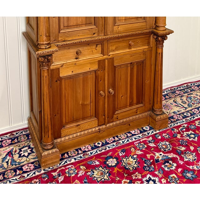 Late 20th Century Vintage English Large Pine Cupboard Cabinet Corinthian Capitals Fluted Columns For Sale - Image 5 of 16