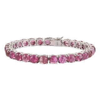 Authentic 30.8 Carat Pink Tourmaline Rivière Tennis Bracelet in 925 Solid Silver For Sale