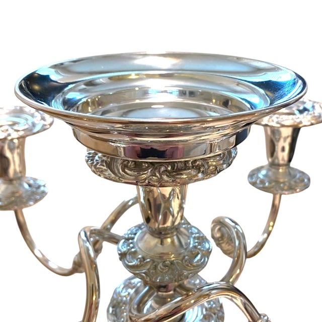 Silver Late 20th Century Large Sheffield Silver Co. Silverplate 4-Arm Candelabra Victorian Style Centerpiece Decor For Sale - Image 8 of 10