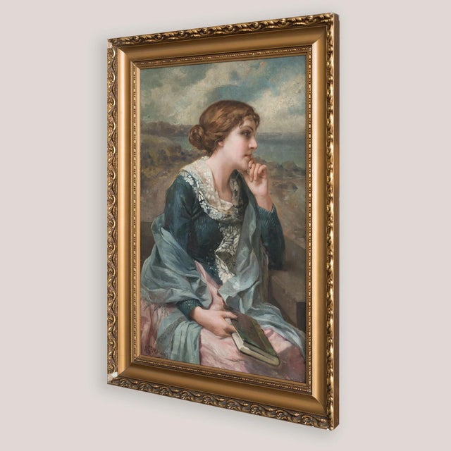 Antonio García Mencía, Portrait of a Young Woman Reading, 1800s, Oil Painting on Canvas For Sale - Image 4 of 9